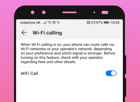 illustrative image of the WiFi Calling setting in the phone app on a Huawei Android phone