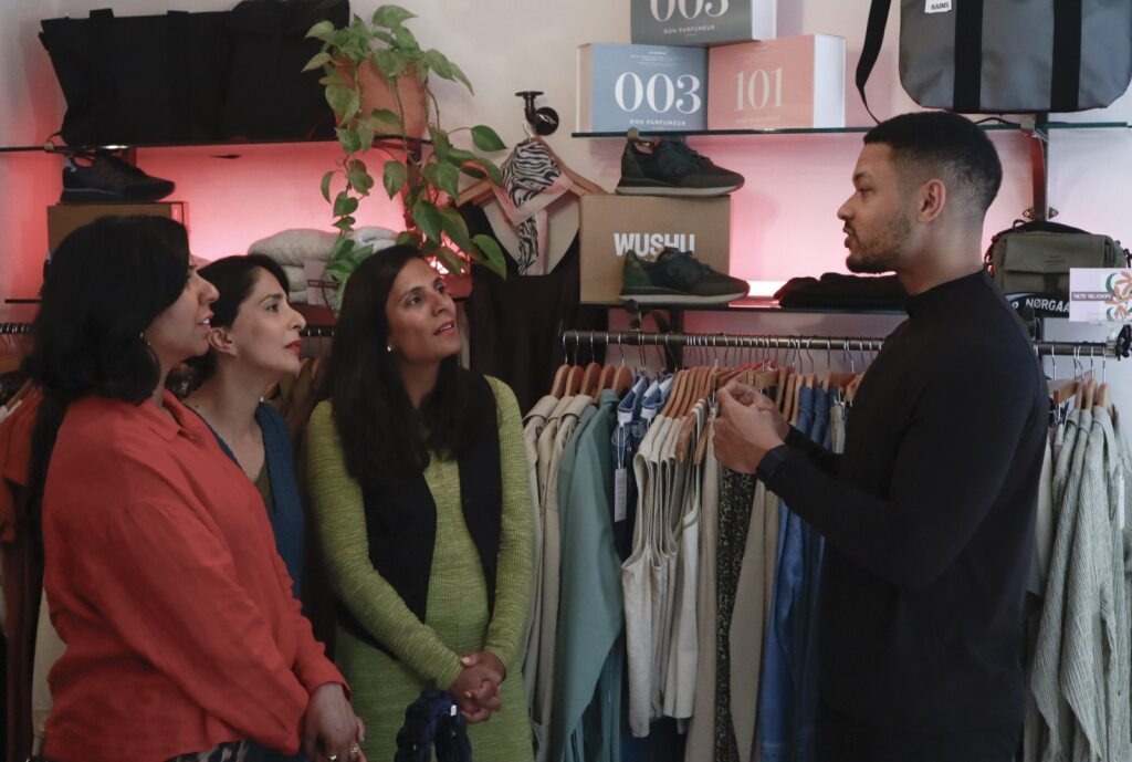 Steven Bartlett visits D.A.Y boutique in Peckham to support co-founders and sisters Disha, Apee and Yukti