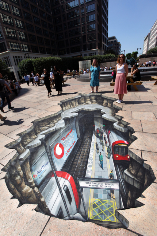 'Mind the connectivity gap' artwork in London by Vodafone UK and Good Things Foundation.