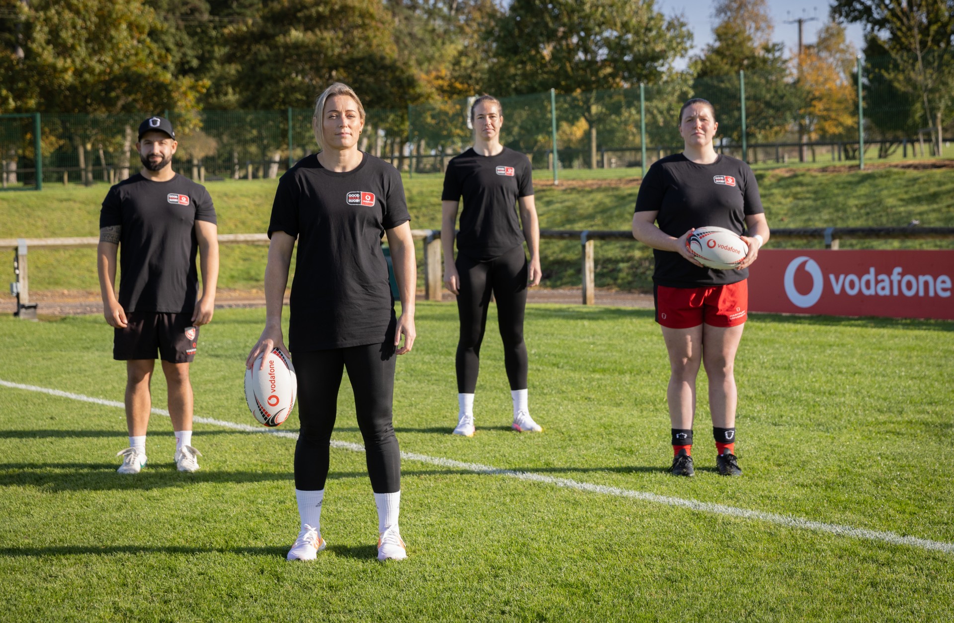 From L to R: Andrew Ford – Hartpury University and Hartpury College Coach; Natasha Hunt – Host of GSR, Red Roses player and EmpowHER mentor; Emily Scarratt MBE – Host of GSR, Red Roses player and EmpowHER mentor; Amy Dale – Hartpury University and Hartpury College Captain.